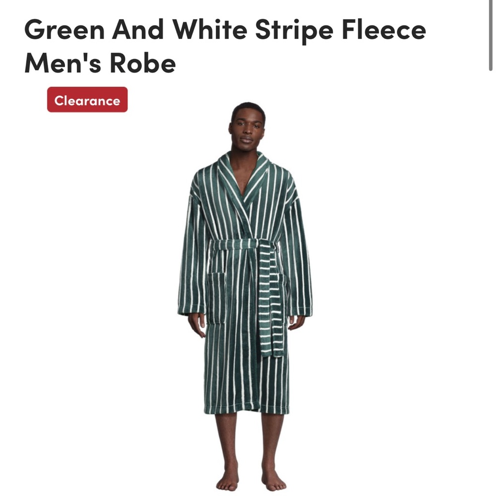 Cost Plus World Market Green and White Stripe Fleece Men's Robe